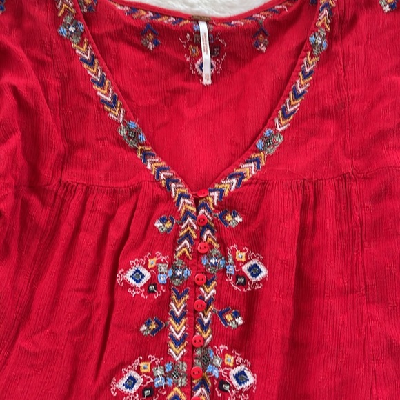 Free People Red Arianna Embroidered Tunic/ Dress size XS - Picture 4 of 10